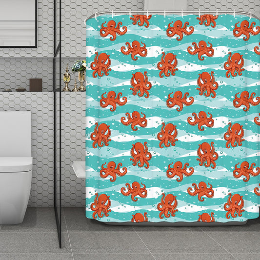 Cartoon Octopus Pattern Print Polyester Shower Curtain