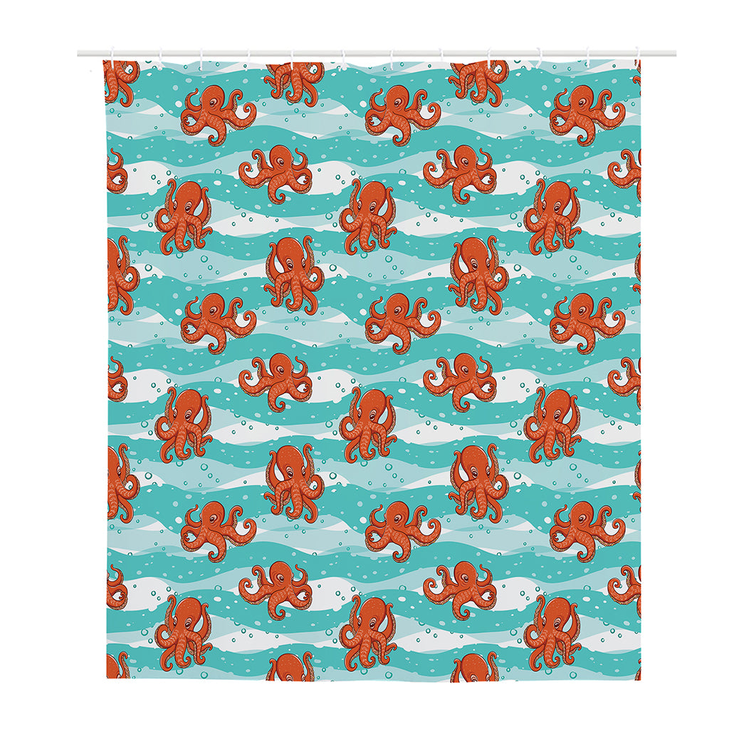 Cartoon Octopus Pattern Print Polyester Shower Curtain