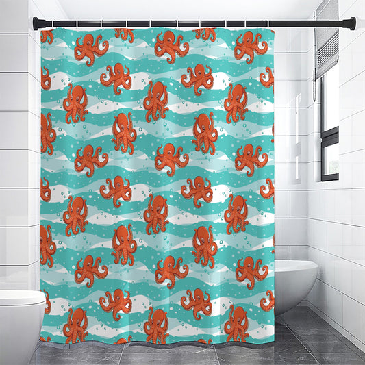 Cartoon Octopus Pattern Print Premium Shower Curtain
