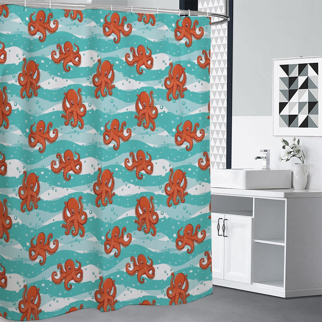 Cartoon Octopus Pattern Print Premium Shower Curtain