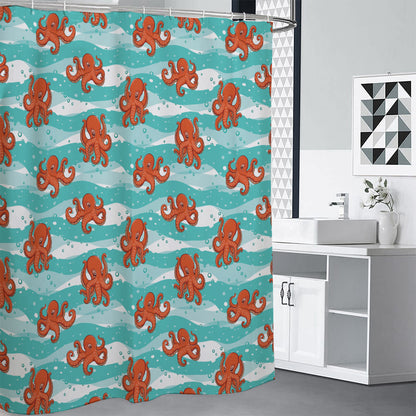 Cartoon Octopus Pattern Print Premium Shower Curtain