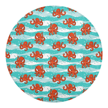 Cartoon Octopus Pattern Print Round Blanket