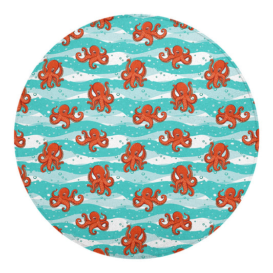Cartoon Octopus Pattern Print Round Blanket