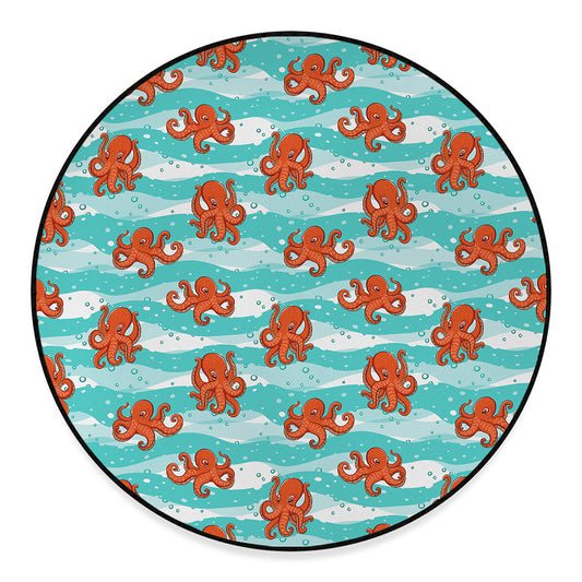 Cartoon Octopus Pattern Print Round Floor Mat