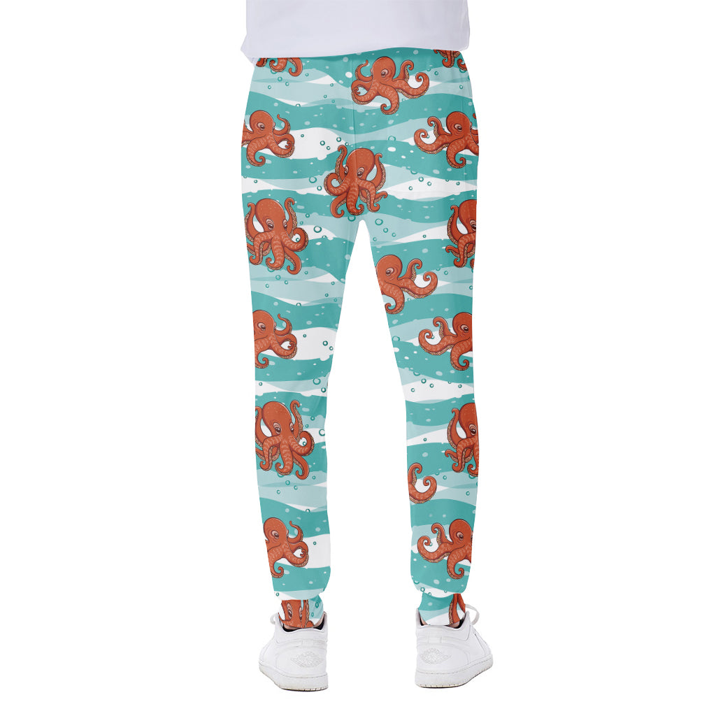 Cartoon Octopus Pattern Print Scuba Joggers