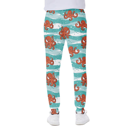 Cartoon Octopus Pattern Print Scuba Joggers
