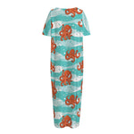 Cartoon Octopus Pattern Print Short Sleeve Long Nightdress
