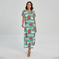 Cartoon Octopus Pattern Print Short Sleeve Maxi Dress