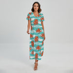 Cartoon Octopus Pattern Print Short Sleeve Maxi Dress