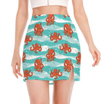 Cartoon Octopus Pattern Print Side Slit Mini Skirt