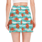 Cartoon Octopus Pattern Print Side Slit Mini Skirt