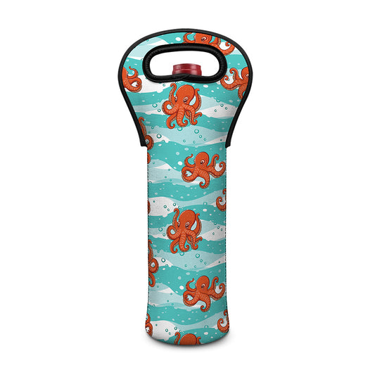 Cartoon Octopus Pattern Print Single Neoprene Wine Tote