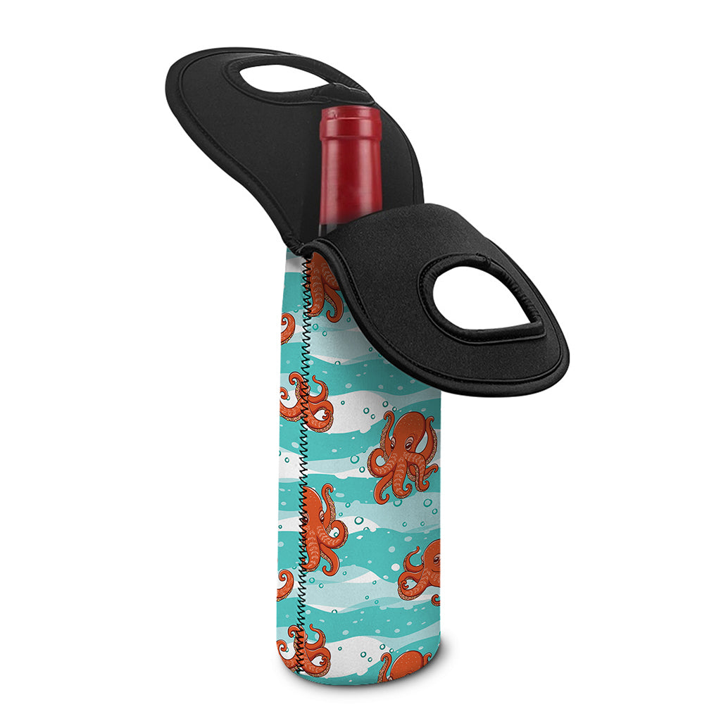 Cartoon Octopus Pattern Print Single Neoprene Wine Tote