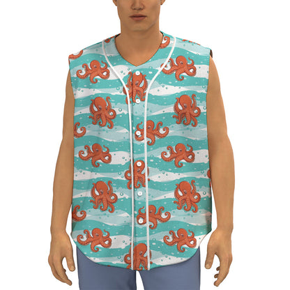Cartoon Octopus Pattern Print Sleeveless Baseball Jersey