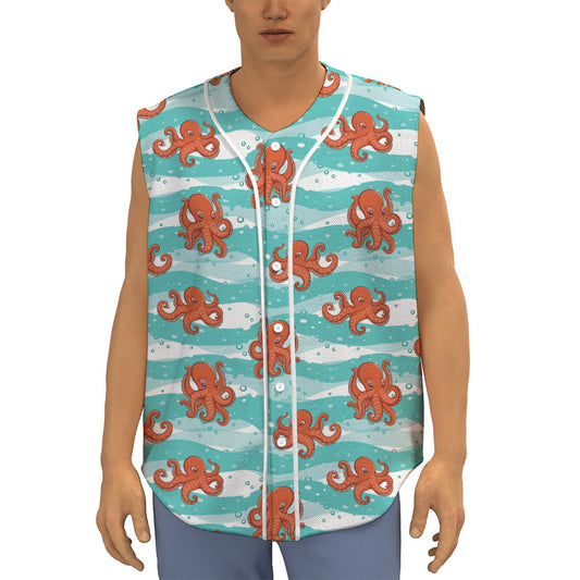 Cartoon Octopus Pattern Print Sleeveless Baseball Jersey