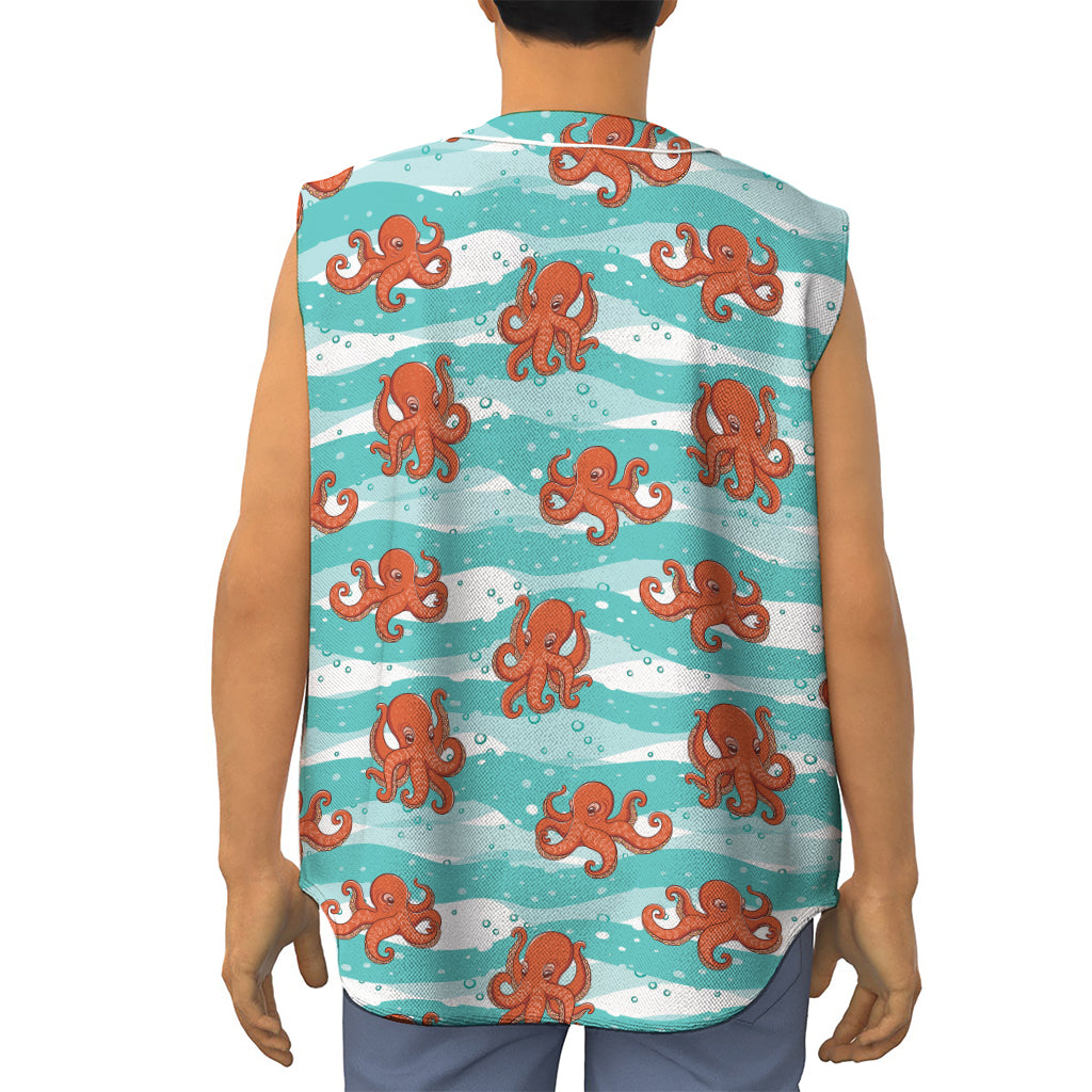 Cartoon Octopus Pattern Print Sleeveless Baseball Jersey