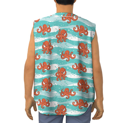 Cartoon Octopus Pattern Print Sleeveless Baseball Jersey