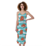Cartoon Octopus Pattern Print Slim Fit Midi Cami Dress