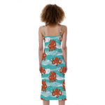 Cartoon Octopus Pattern Print Slim Fit Midi Cami Dress