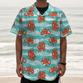 Cartoon Octopus Pattern Print Textured Short Sleeve Shirt