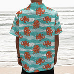 Cartoon Octopus Pattern Print Textured Short Sleeve Shirt