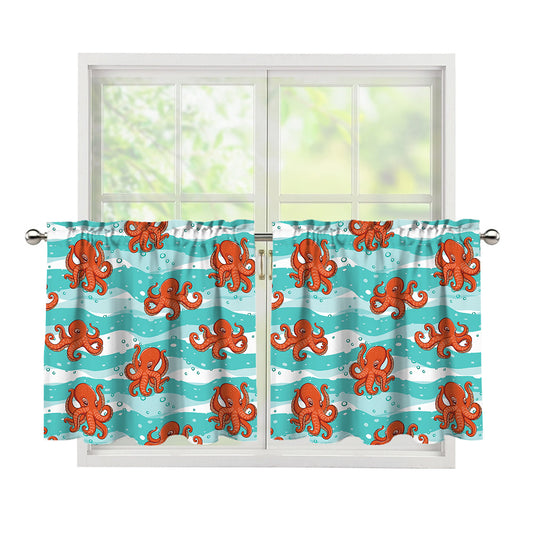 Cartoon Octopus Pattern Print Tier Curtains