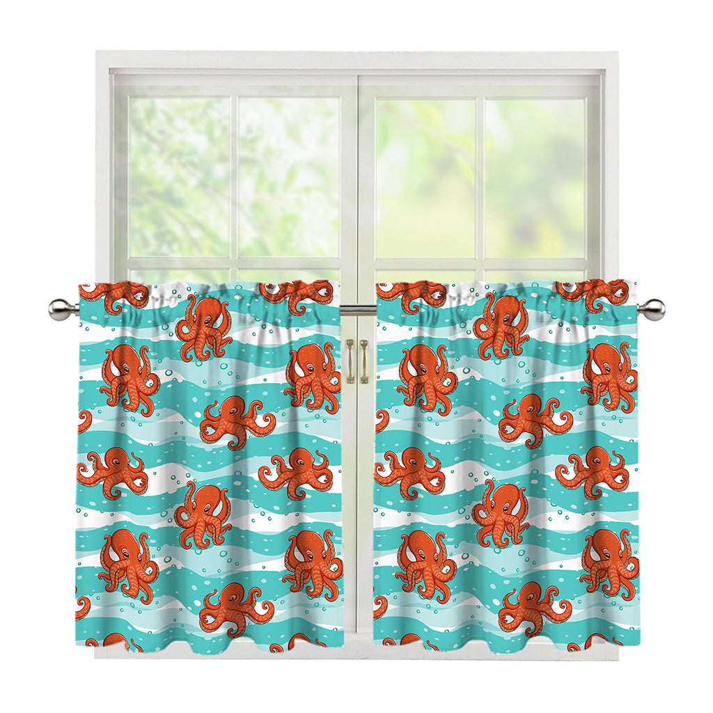 Cartoon Octopus Pattern Print Tier Curtains