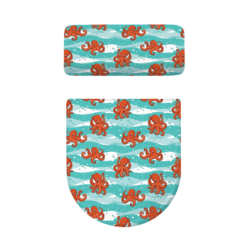 Cartoon Octopus Pattern Print Toilet Lid And Tank Cover Set