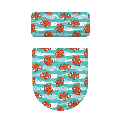 Cartoon Octopus Pattern Print Toilet Lid And Tank Cover Set