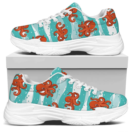Cartoon Octopus Pattern Print White Chunky Shoes