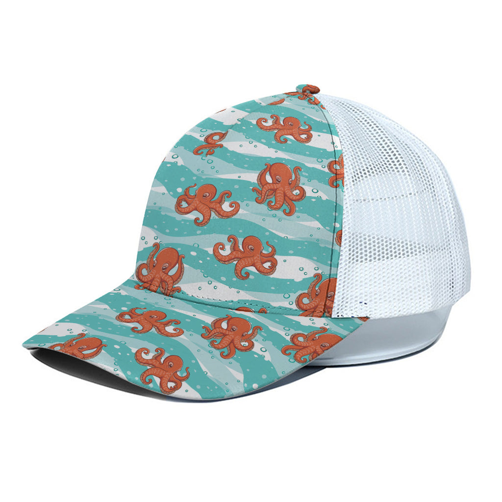 Cartoon Octopus Pattern Print White Mesh Trucker Cap
