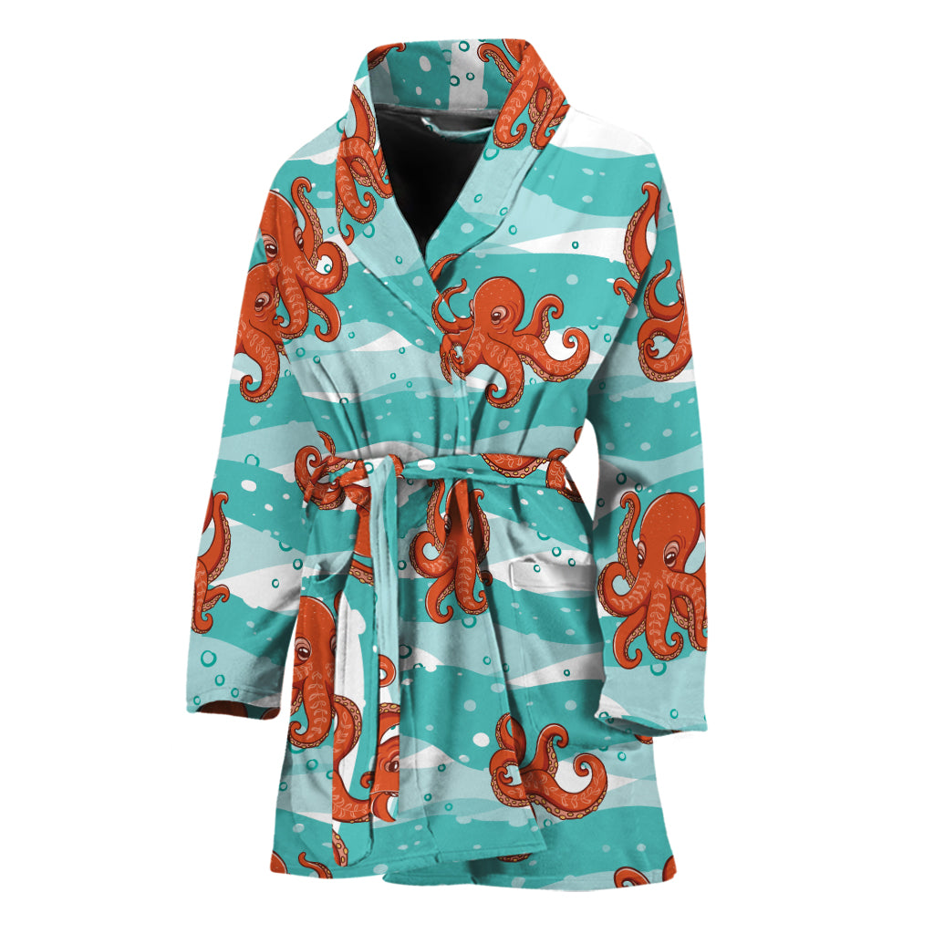 Cartoon Octopus Pattern Print Women's Bathrobe