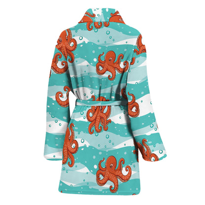 Cartoon Octopus Pattern Print Women's Bathrobe