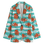 Cartoon Octopus Pattern Print Women's Blazer