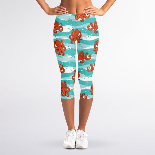 Cartoon Octopus Pattern Print Women's Capri Leggings