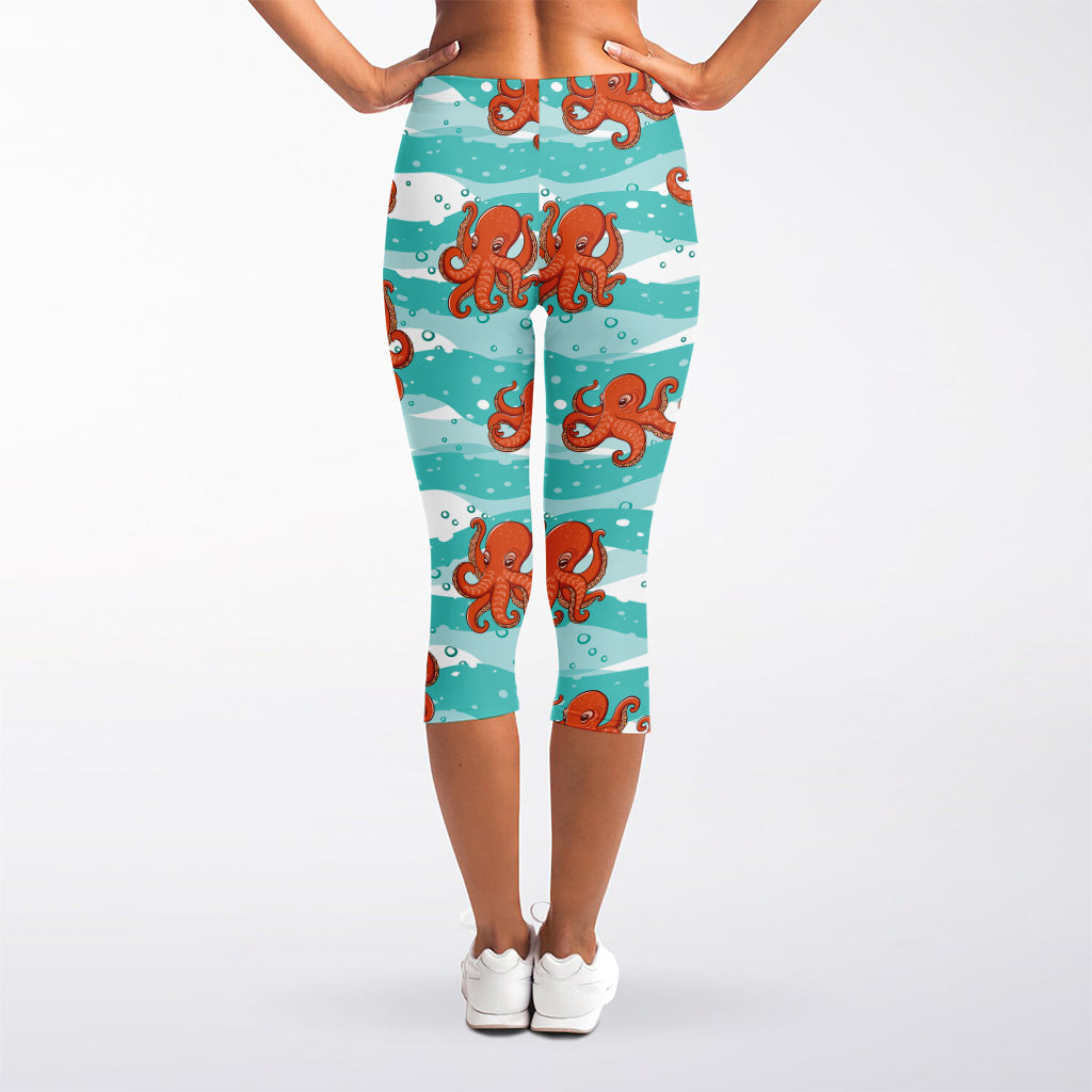Cartoon Octopus Pattern Print Women's Capri Leggings