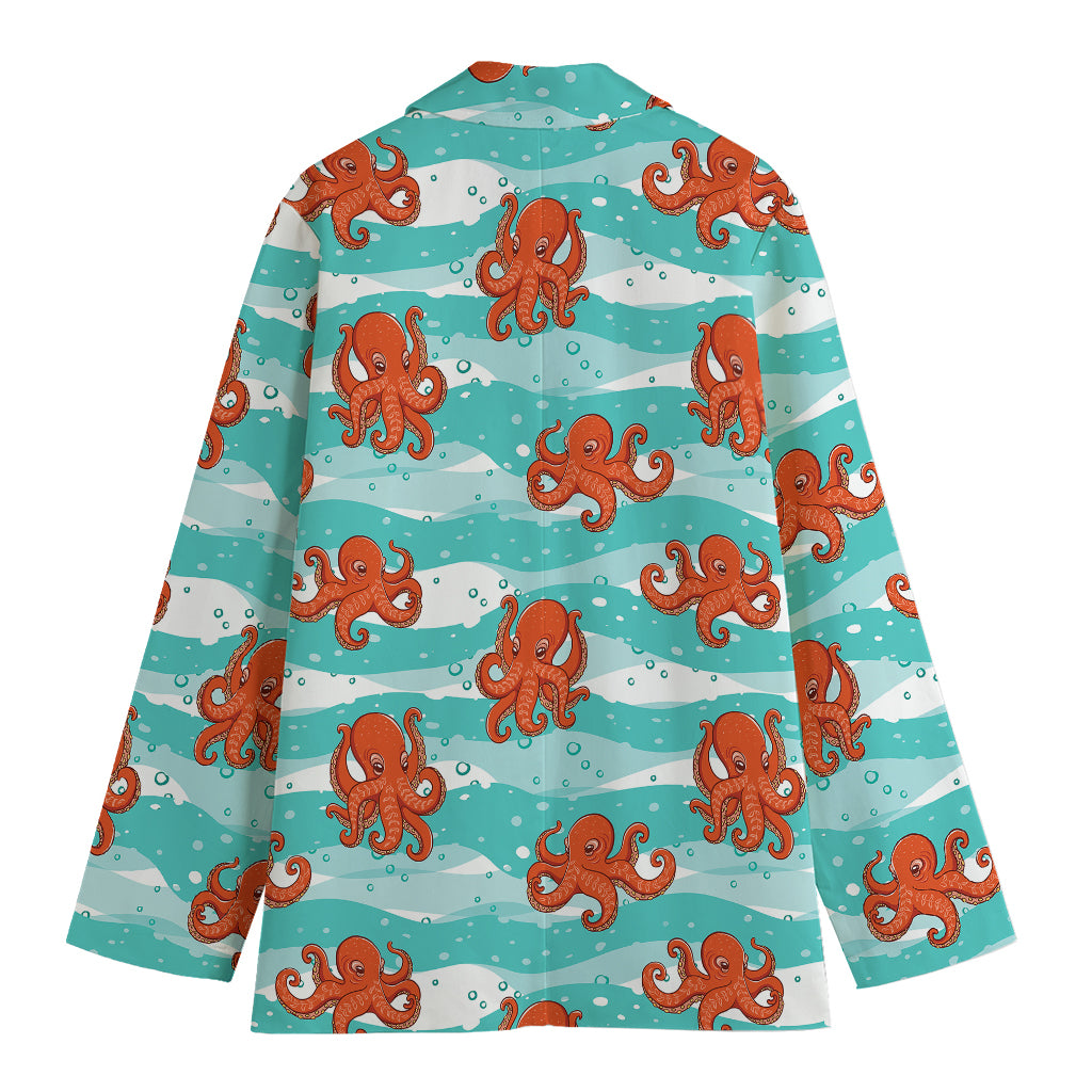 Cartoon Octopus Pattern Print Women's Cotton Blazer