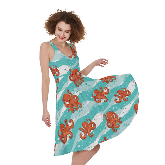 Cartoon Octopus Pattern Print Women's Sleeveless Dress