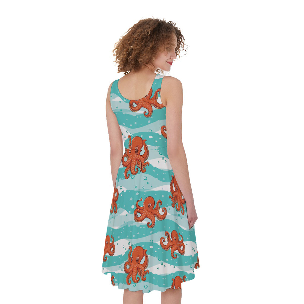 Cartoon Octopus Pattern Print Women's Sleeveless Dress