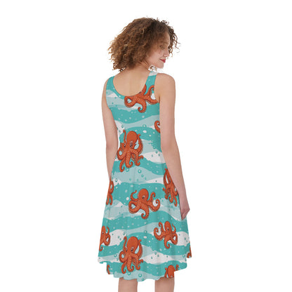 Cartoon Octopus Pattern Print Women's Sleeveless Dress