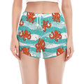 Cartoon Octopus Pattern Print Women's Split Running Shorts