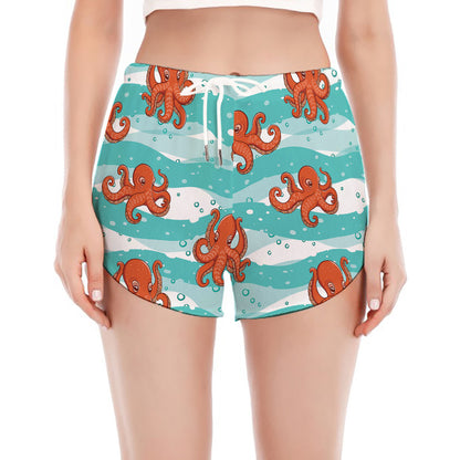 Cartoon Octopus Pattern Print Women's Split Running Shorts