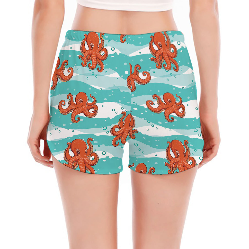 Cartoon Octopus Pattern Print Women's Split Running Shorts