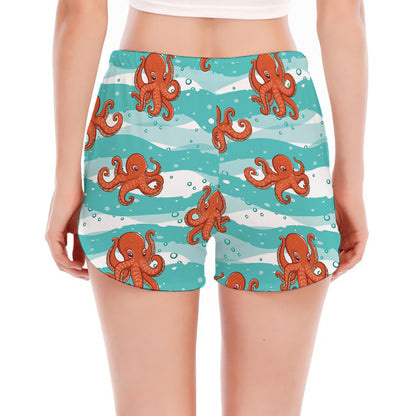 Cartoon Octopus Pattern Print Women's Split Running Shorts