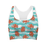 Cartoon Octopus Pattern Print Women's Sports Bra