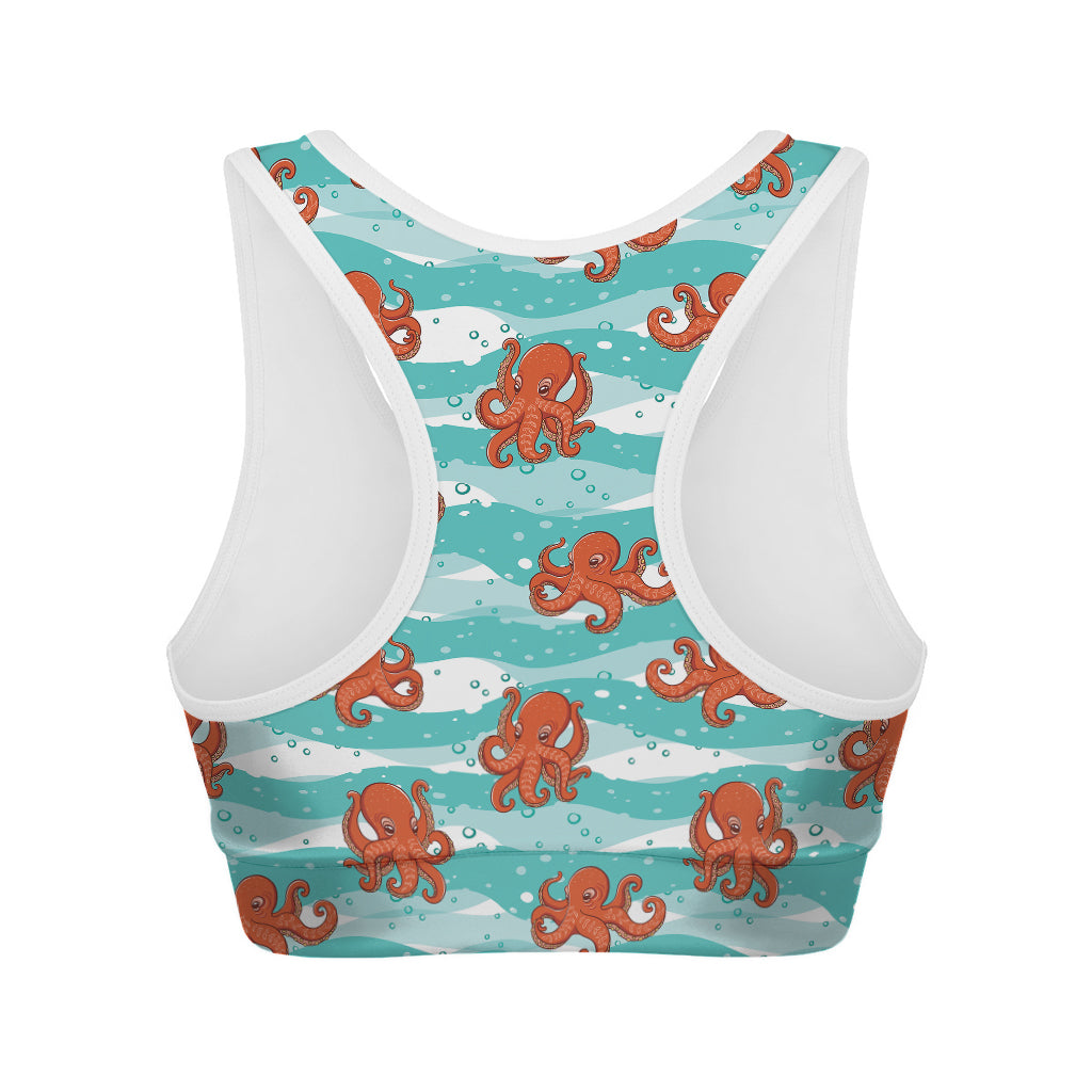 Cartoon Octopus Pattern Print Women's Sports Bra