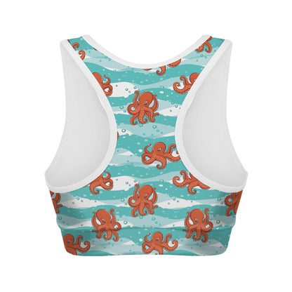 Cartoon Octopus Pattern Print Women's Sports Bra