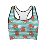 Cartoon Octopus Pattern Print Women's Sports Bra