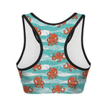 Cartoon Octopus Pattern Print Women's Sports Bra