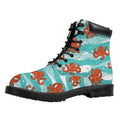 Cartoon Octopus Pattern Print Padded Collar Lace Up Boots